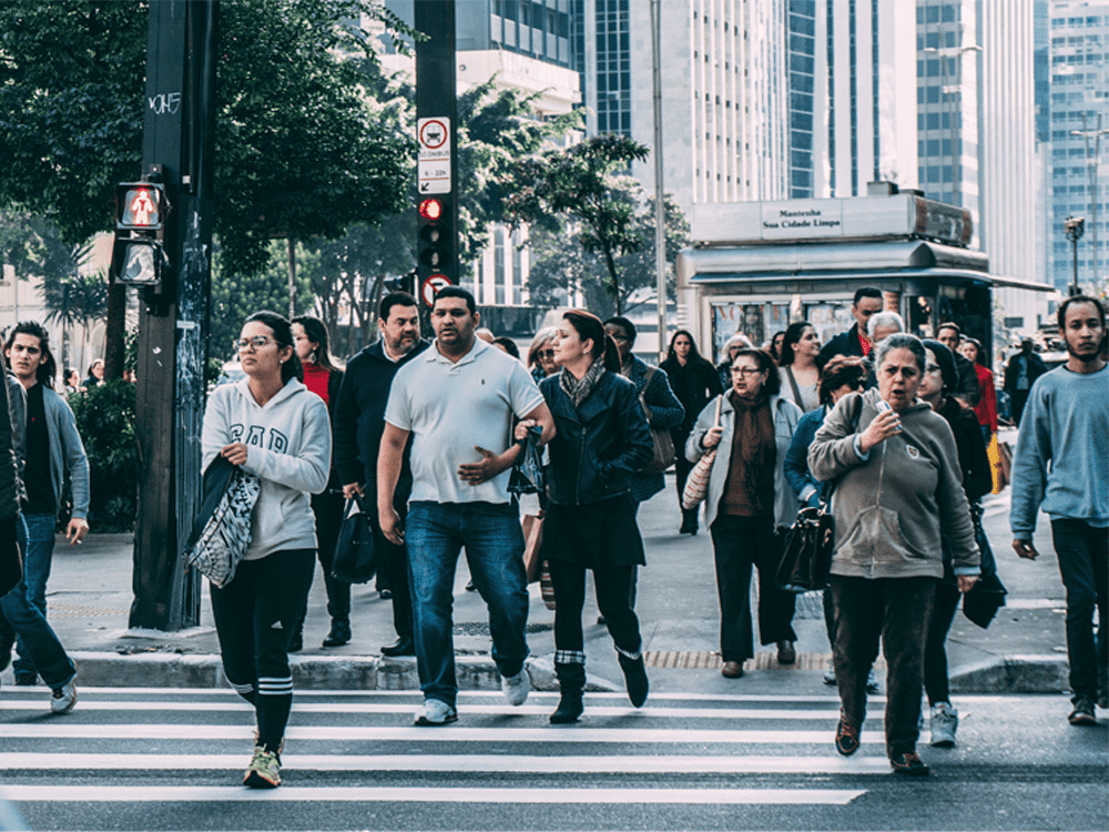 crowd on a crosswalk